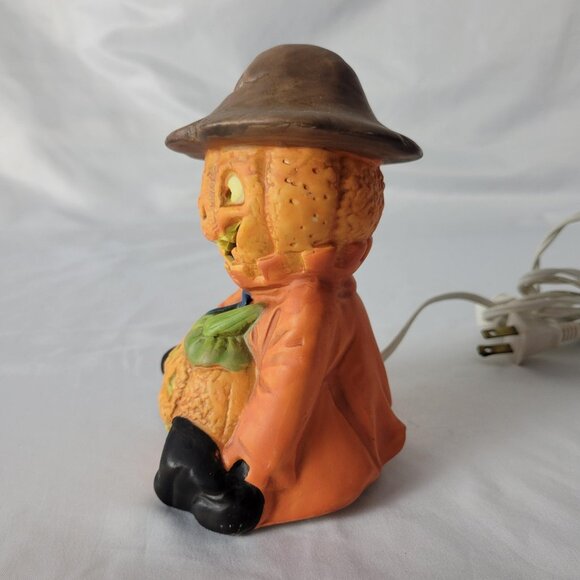 VTG Halloween Night Light Scarecrow Pumpkin Jack-o-lantern Brown Ceramic Mold 6" - Picture 4 of 7